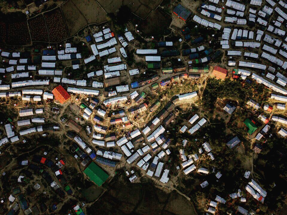 Day 3 here in Bangladesh covering the Rohingya refugees. Last light shines across to top tents and mosque. The army and police leave the camps at 17.00. With no security they are left alone and children are in high danger of trafficking