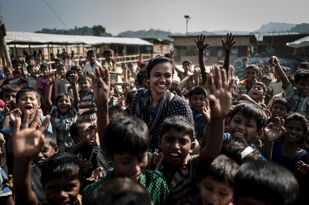 Ive spent the last two days partnering up with NGO @bracworld and their response to the Rohingya refugees. Im very impressed with how they include local community and Rohingya community as well instead of forcing external staff without local knowledge. If you can spare a few dollars go donate as they really stretch every penny for the Rohingyas.
Here its their wonderful communications officer in a joyful moment as we ended up with a stampede of children. A good memory in the mist of a crisis